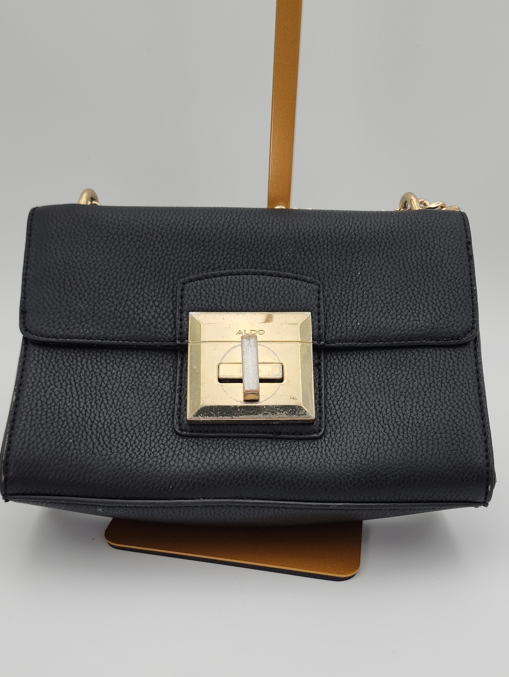 Aldo Black Pebbled Crossbody with‎ Gold Turn-Lock Accent